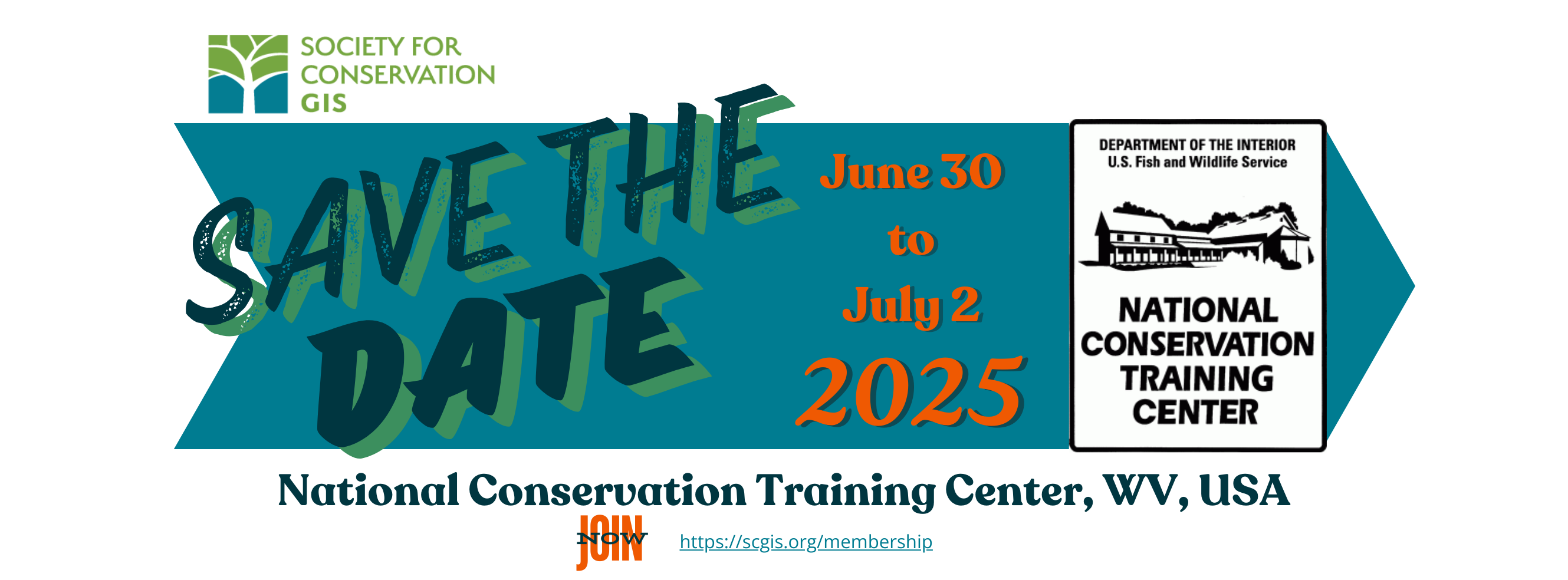 2025 SCGIS Conference save the date graphic with blue, green, and orange colors